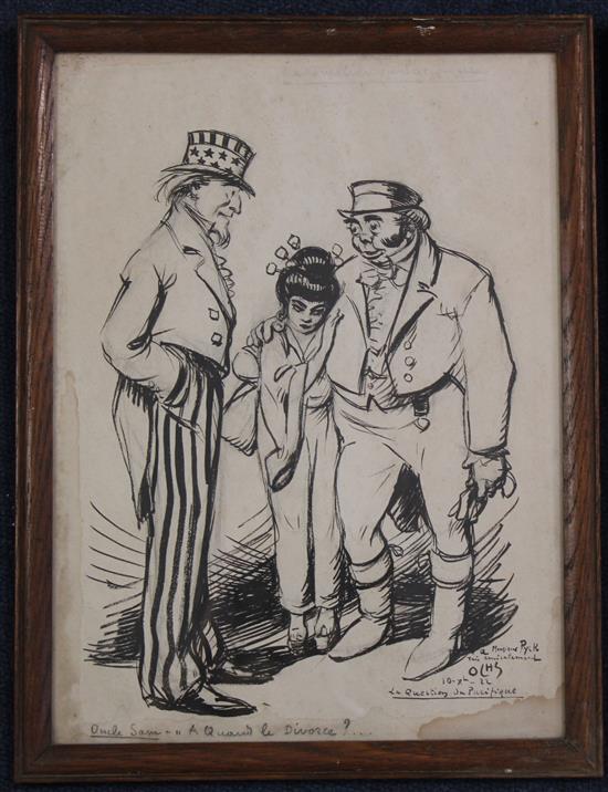 Jacques Ochs (1883-1971) Caricature of Lloyd George and another of Uncle Sam, 12.5 x 11.5in. and 12.5 x 9in.